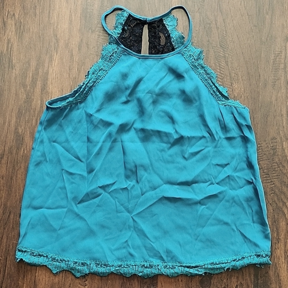 Collective Concepts Tank Top, Deep Turqouise/Black, Size L, Lace Lined